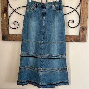Anthropologie Blue Denim Midi Skirt